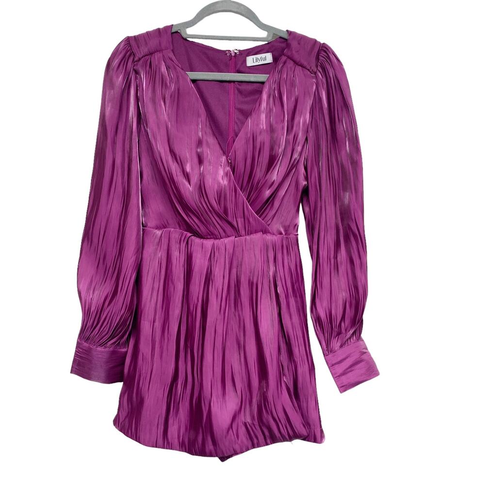 Lilyful Womens Size M Purple Gathered Long Sleeve Wrap Romper